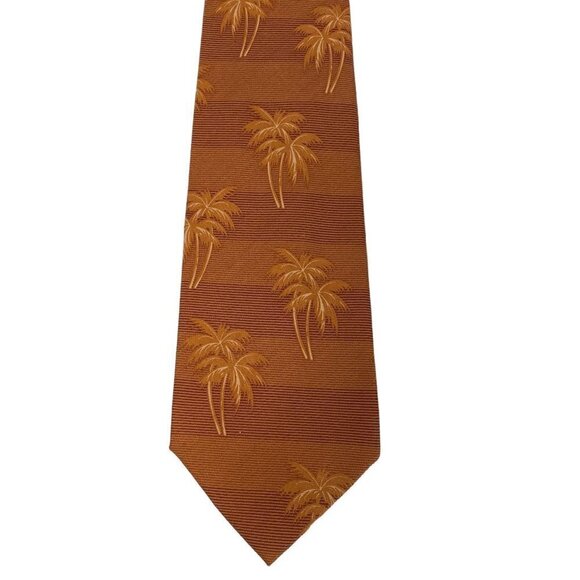 TOMMY BAHAMA Mens Necktie Luxury Silk Tie Tropical Palm Trees Brown Orange - Picture 6 of 7
